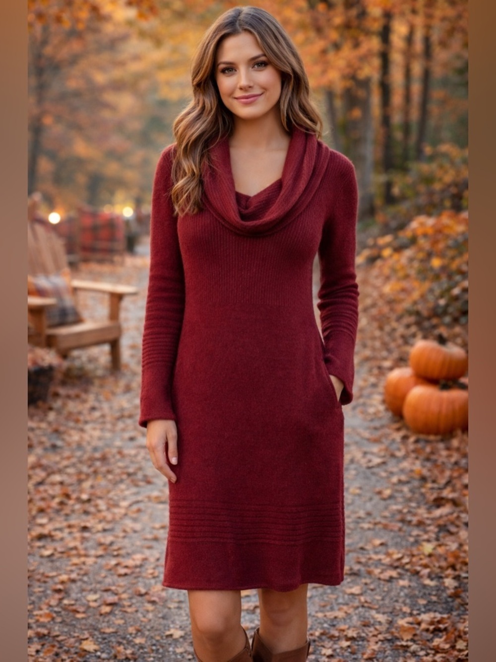 Alyn Paige Burgundy Cowl Neck Sweater Dress | Cozy Knit Fall Dress